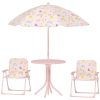 Qaba Kids Picnic Table and Chair Set, Outdoor Activity Table with Foldable Chairs, Removable Umbrella for Backyard, Pink