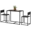 HOMCOM 3-Piece Dining Room Set, Industrial Kitchen Table Set with Rectangular Table and 2 Dining Chairs, Black