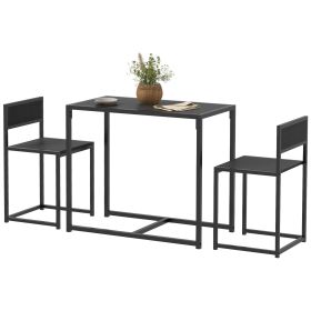 HOMCOM 3-Piece Dining Room Set, Industrial Kitchen Table Set with Rectangular Table and 2 Dining Chairs, Black