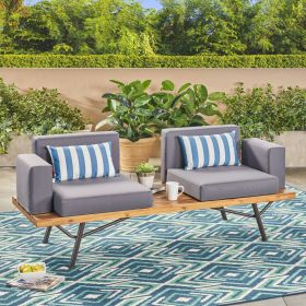 Outdoor Acacia Wood 2 Seater Sofa with Metal Legs for Garden Patio