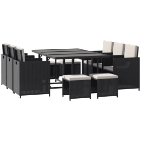 Outsunny Outdoor Rattan Conversation Set 11 Piece Sectional Sofa Wicker Table Chairs with Cushions for Patio Garden Cream White