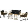 Outsunny 5-Piece Rattan Patio Furniture Set, Includes Cushioned Loveseat, Chairs, and Stackable Tables, Black