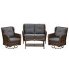 Outsunny 4 Piece Rattan Couch, with 2 Swivel Rocking Chairs, 2-Tier Glass Table and Sofa, All-Weather PE Set for Garden, Patio, Gray