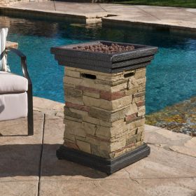 19.50'' Outdoor Firepit with Column Shape, Stone Grey - 40 000 BTU (Tank Inside)