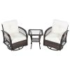 3-piece Outdoor Chair&Table Set Chat Set 2-person Rattan Seating Group with Two Swivel Chairs and a Square Table for Garden, Patio, or Balcony, Brown