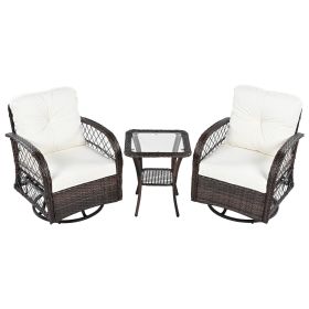 3-piece Outdoor Chair&Table Set Chat Set 2-person Rattan Seating Group with Two Swivel Chairs and a Square Table for Garden, Patio, or Balcony, Brown
