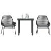 3 Piece Patio Dining Set with Cushions Black Poly Rattan Glass
