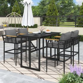 U_Style Iron Outdoor Dining Set with Acacia Wood Armrest Suitable For Patio, Balcony Or Backyard(old sku :WY000326AAE)