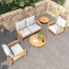 Direct Wicker Outdoor 5-Piece Acacia Wood Furniture Set, All-Weather Patio Sectional Sofa Set with Coffee Table, Gray & Natural