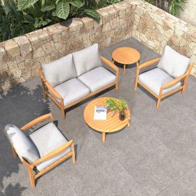 Direct Wicker Outdoor 5-Piece Acacia Wood Furniture Set, All-Weather Patio Sectional Sofa Set with Coffee Table, Gray & Natural