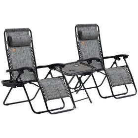 Outsunny Zero Gravity Chair Set with Side Table, Folding Reclining Chair with Cupholders & Pillows, Adjustable Lounge Chair for Pool, Backyard, Lawn