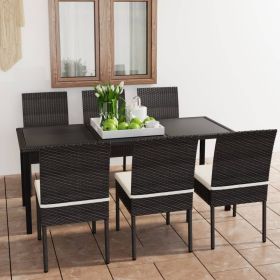 7 Piece Patio Dining Set Poly Rattan Black