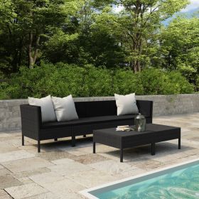 6 Piece Patio Lounge Set with Cushions Poly Rattan Black