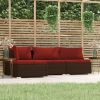 4 Piece Patio Lounge Set with Cushions Brown Poly Rattan