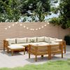 10 Piece Patio Lounge Set with Cream Cushion Solid Acacia Wood