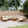 11 Piece Patio Lounge Set with Cream Cushion Solid Acacia Wood