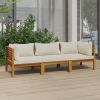 3-Seater Patio Sofa with Cream Cushion Solid Acacia Wood