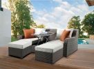 Salena Beige Fabric & Gray Wicker Patio Sofa W/2 Pillows & 2 Ottomans