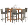 7 Piece Patio Bar Set Gray Solid Wood Acacia and Poly Rattan