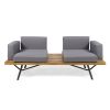 Outdoor Acacia Wood 2 Seater Sofa with Metal Legs for Garden Patio