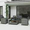 Outsunny 4 Piece PE Rattan Wicker Patio Furniture Set with Two-tier Coffee Table and Cushions, Charcoal