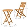 Outsunny 3-Piece Acacia Wood Bistro Set, Folding Patio Furniture with 2 Folding Chairs and Round Coffee Table, Teak, Slatted Finish, for Backyard