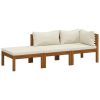 3 Piece Patio Lounge Set with Cream Cushion Solid Acacia Wood