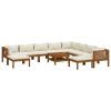 11 Piece Patio Lounge Set with Cream Cushion Solid Acacia Wood