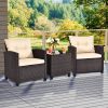 3 Pieces Patio Rattan Furniture Set with 4 Removable Cushions