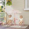 Qaba Kids Picnic Table and Chair Set, Outdoor Activity Table with Foldable Chairs, Removable Umbrella for Backyard, Pink