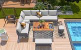 K&K 6-Piece Rope Patio Furniture L-Shaped Set, Outdoor Sectional Sofa Set with Acacia Wood Table with Ice Box, Rope Benches