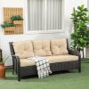 Outsunny 3-Seater PE Rattan Outdoor Sofa with Thick Cushions Curved Armrests Beige