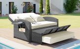TOPMAX PE Wicker Rattan Double Chaise Lounge, 2-Person Reclining Daybed with Adjustable Back and Cushions, Free Furniture Protection Cover
