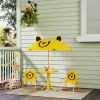 Qaba Kids Picnic Table and Chair Set, Outdoor Activity Table with Foldable Chairs, Height Adjustable Umbrella, Yellow