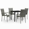 5 Piece Patio Dining Set Gray and Black