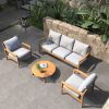 Direct Wicker 4-Piece Patio Conversation Set with Cushions and Coffee Table, Solid Acacia Wood Outdoor Sectional Sofa