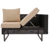 K&K 6-Pers Diamond Weave Patio Sectional Furniture Set with Extendable Coffee Table with Ice Bucket, Collapsible Seat