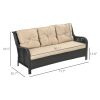 Outsunny 3-Seater PE Rattan Outdoor Sofa with Thick Cushions Curved Armrests Beige