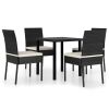 5 Piece Patio Dining Set Poly Rattan Black