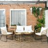 Outsunny 5-Piece PE Rattan Outdoor Set Cushioned Chairs Loveseat Sofa & Coffee Tables Cream White