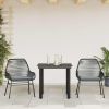 3 Piece Patio Dining Set with Cushions Black Poly Rattan Glass