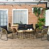 Outsunny 5-Piece Rattan Patio Furniture Set, Includes Cushioned Loveseat, Chairs, and Stackable Tables, Black