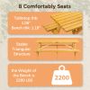 8 Person Brown Wooden Picnic Table, Outdoor Camping Dining Table with 2 Seats, Garden, DIY with 2 Built-in Benches, 2220lb Capacity
