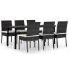 7 Piece Patio Dining Set Poly Rattan Black