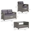 Outsunny 4 Piece PE Rattan Wicker Patio Furniture Set with Two-tier Coffee Table and Cushions, Charcoal