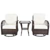 3-piece Outdoor Chair&Table Set Chat Set 2-person Rattan Seating Group with Two Swivel Chairs and a Square Table for Garden, Patio, or Balcony, Brown