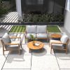 Direct Wicker Outdoor 5-Piece Acacia Wood Furniture Set, All-Weather Patio Sectional Sofa Set with Coffee Table, Gray & Natural