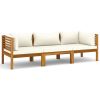 3-Seater Patio Sofa with Cream Cushion Solid Acacia Wood