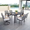 7-PCs Outdoor Patio Aluminum Furniture Set, with 4 Dining Chairs & 2 Swivel Rockers Sunbrella Fabric Cushioned, Nature-Inspired Branch-Like Backrest