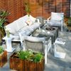 7-Piece Patio Aluminum Sofa Set with Rectangular Firepit Table & Side Table